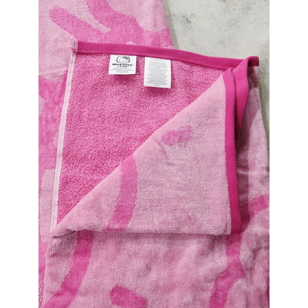 Hello Kitty Pink Embroidered Beach Towel 100% Cotton Sheared Velour 34x63 Sanrio - Picture 8 of 12